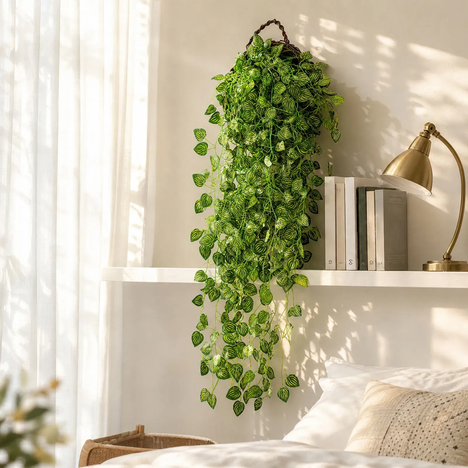 Artificial Hanging Ivy Vine, Round Leaf Trailing Greenery, Style C (4-Pack)