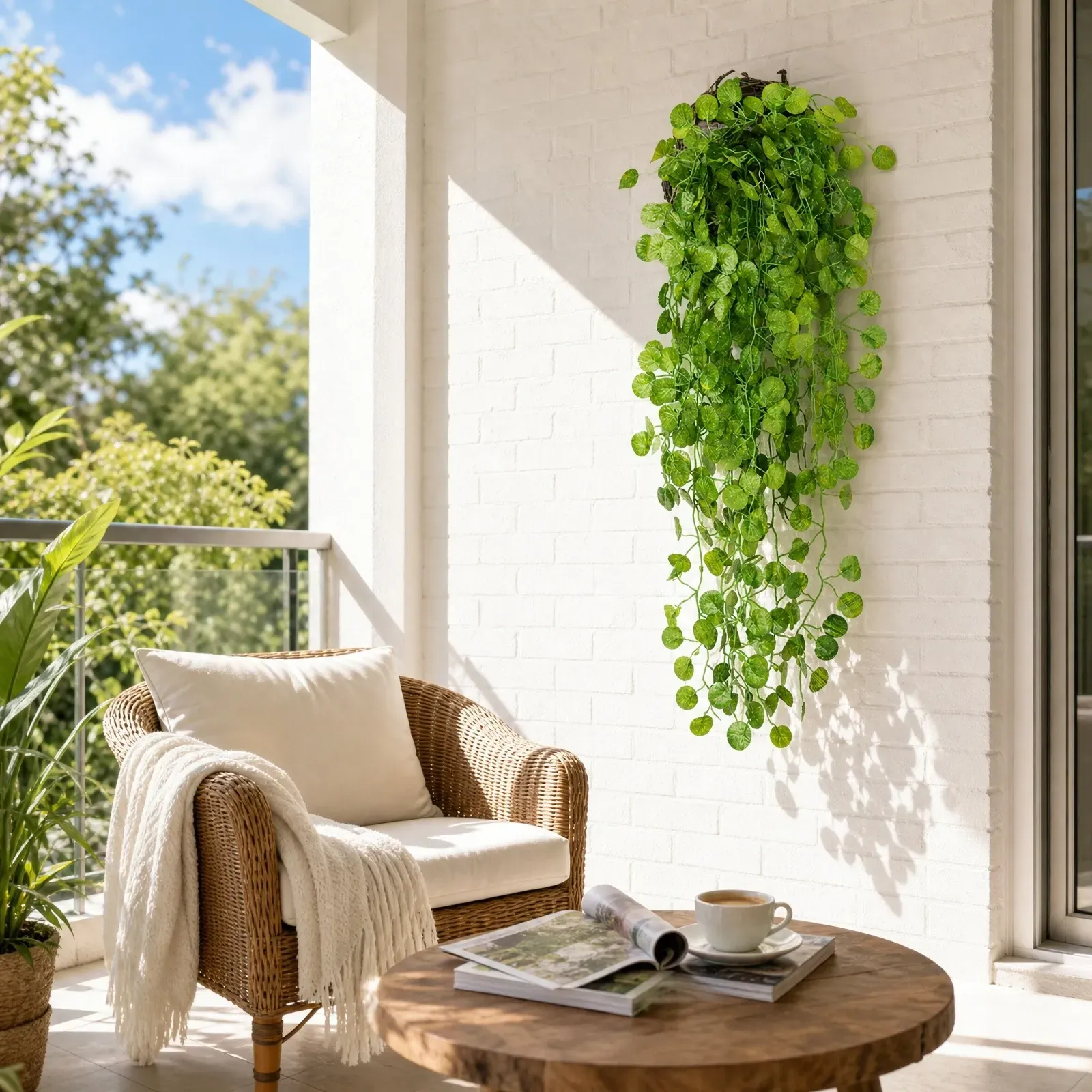 Artificial Hanging Ivy Vine, Round Leaf Trailing Greenery, Style B (4-Pack)